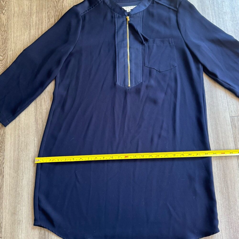 Trina Turk Kaiko Navy Blue Zip Tunic Shirt Dress Womens Size M Roll Tab Coastal - Picture 3 of 14